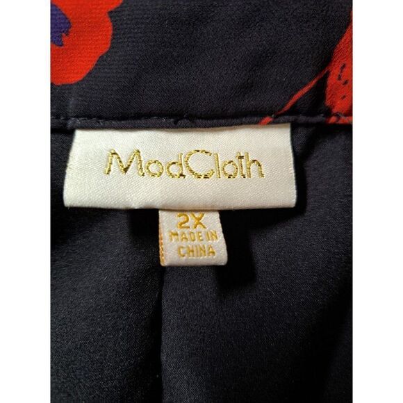 Modcloth Skirt Pleated Floral Poppy Print Chiffon Red Black A-Line Plus Size 2X - Picture 6 of 7